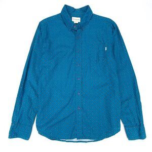 OBEY Long Sleeve‎ Button Down Pocket Dress Shirt Mens Medium Teal Blue Diamonds